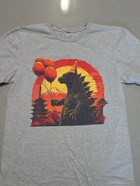Kids Gray Godzilla Graphic Tee with Red & Yellow Print